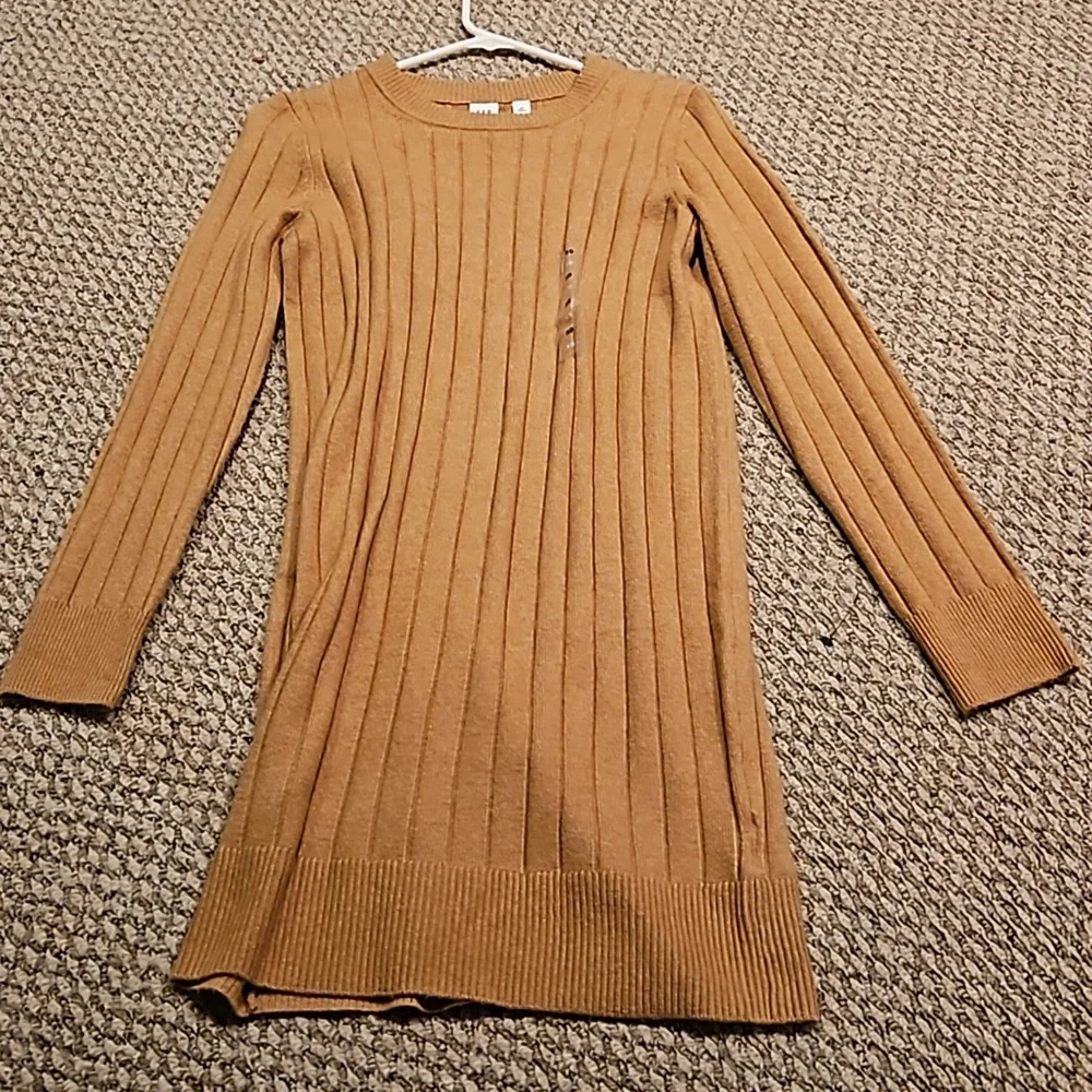 Nwt gap tan beige long sleeve ribbed sweater dress camel brown xs - Picture 2 of 5